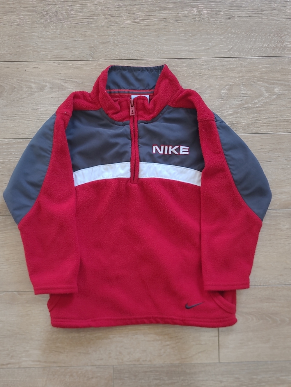 Y2K Nike Red and Gray Kids Half-Zip Fleece Pullover